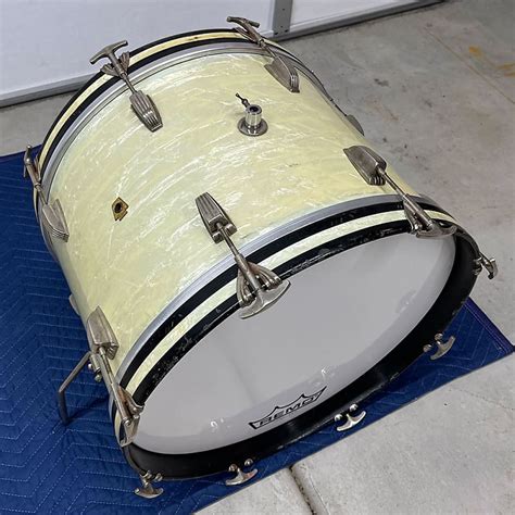 Vintage 1950s Wfl 20 Inch Bass Drum In White Marine Pearl Reverb