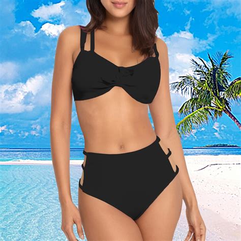 Black Bikini Sets For Womens High Waisted Bikini Set Tie Knot High Two Piece Swimsuits Bathing