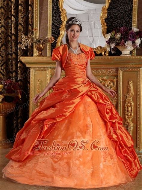 Luxurious Orange Quinceanera Dress Sweetheart Appliques Taffeta Ball Gown Facebook