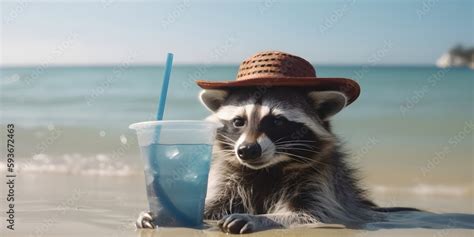 Raccoon Beach Party Background Design Ai Generated Artwork Stock