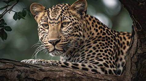 Premium Ai Image Leopard Lying On A Tree Branch