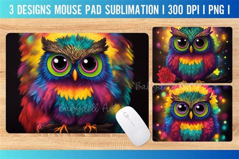 Colorful Owl Mouse Pad Sublimation Design PNG