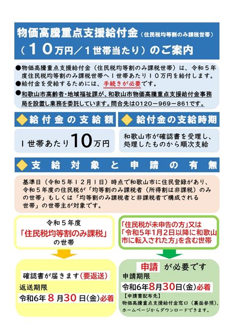 物価高騰重点支援給付金（令和5年度均等割のみ課税世帯）｜和歌山市