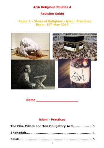 Revision Guide Aqa A Gcse Rs Islam Practices Teaching Resources