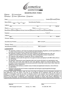 Fillable Online Sccbea Registration Form Barber Cosmetologist Employer