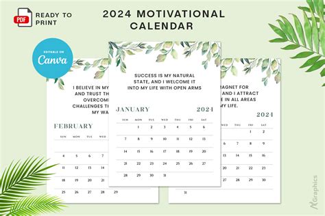 2024 Motivational Calendar Template Graphic by AN Graphics · Creative ...