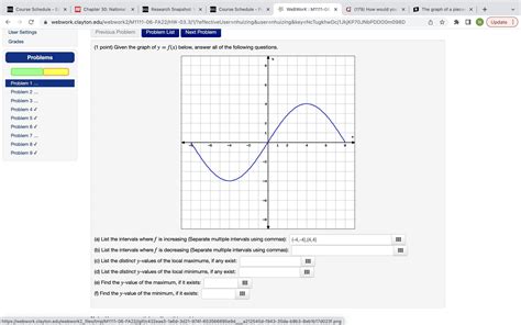 Given the graph of y=f(x) below, answer all of the following questions