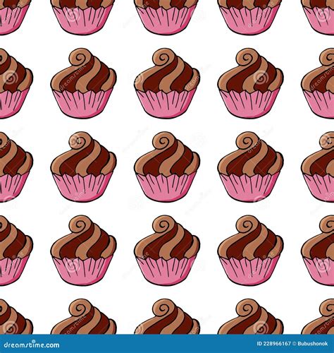 Seamless Pattern With Sweet Pastries. Vector Illustration. Cute Muffins