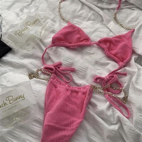 Beach Bunny Swimwear Hot Pink And Chain Bikini Size Depop