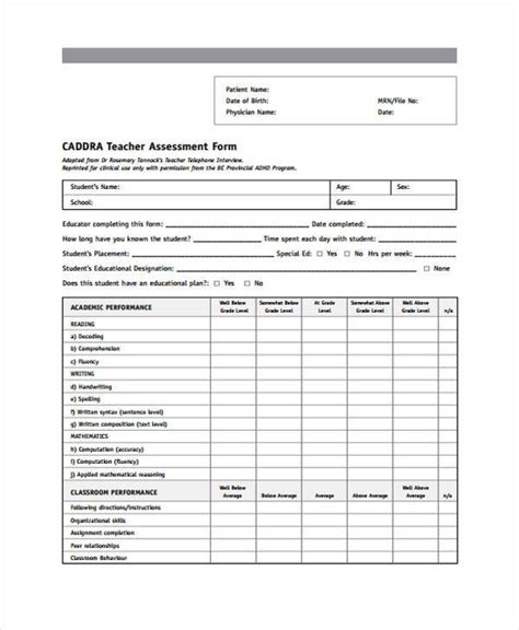 Free 11 Assessment Forms For Teachers In Pdf Ms Word Excel