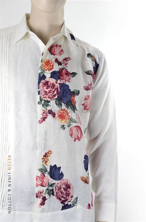 Hand Made Linen Flower Printed Guayabera Cuban Shirt