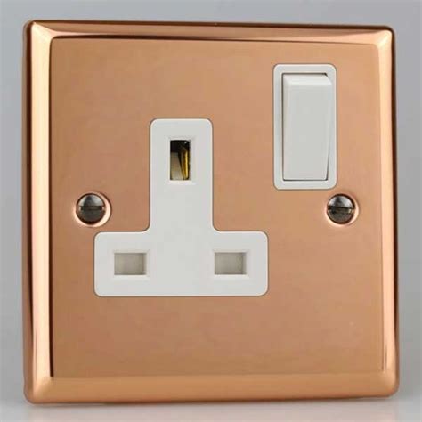 Varilight Urban Polished Copper 1 Gang 13a Dp Switched Socket With White Switch And Insert Ukes