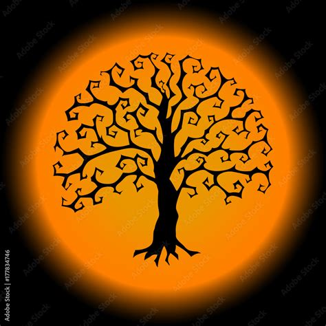 Druidic Yggdrasil tree, round gothic logo. Halloween style vector ...