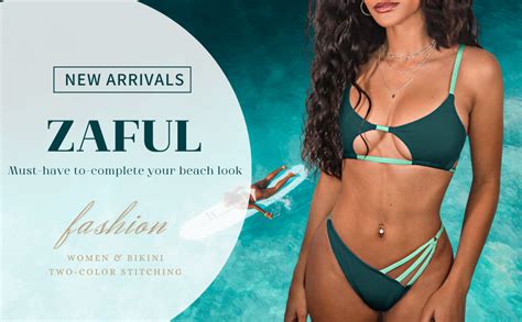 Amazon ZAFUL Conjunto de bikini para mujer traje de baño recortado bloque de color