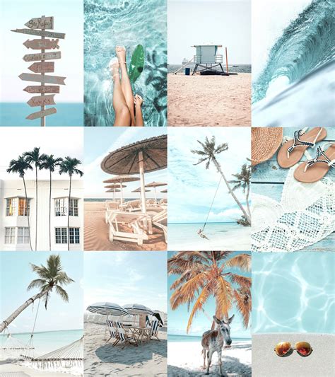 Wall Collage Kit Beach Blue Aesthetic Digital Download 50 Pcs Etsy Beach Wall Collage