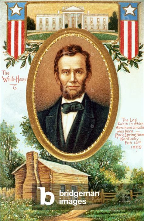 Image Of Poster Depicting Abraham Lincoln The White House And The Log