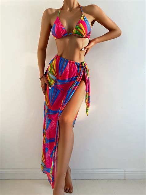 Bikini Triangular Con Cuello Halter Y Falda Para Mujer Traje De Ba O Brasile O Sexy