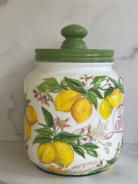 Kitchen Canister Lemon Themed 12 Gallon 64 Ounce H8 X Etsy