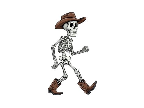 Skeleton Cowboy Walking Halloween Western Fun Vector Art Premium AI