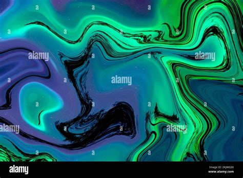 Abstract Wave Psychedelic Background With Neon Glitched Stains