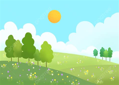 Fondo De Paisaje Natural De Primavera De Dibujos Animados Dibujos