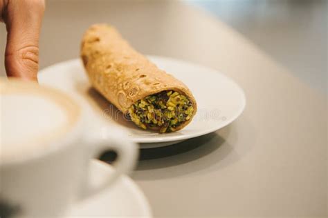 Italian Sweet Traditional Food Cannoli. Fresh Pastry with Pistachio ...