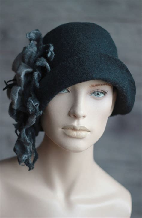 Black Cloche Hat Felt Hat Women Vintage Style Hats For Women Retro