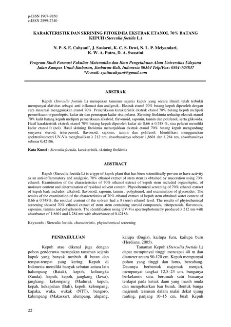 PDF KARAKTERISTIK DAN SKRINING FITOKIMIA EKSTRAK ETANOL 70 BATANG