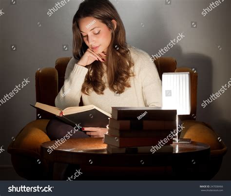 Portrait Brunette Beauty Reading Books Home Stock Photo Shutterstock