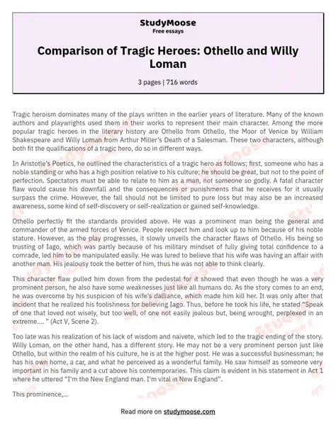 Comparison Of Tragic Heroes Othello And Willy Loman Free Essay Example