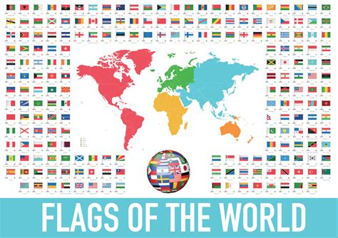 World Map Flags Of The World Continents Geography Large Small Poster