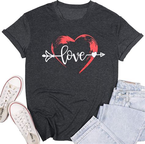 Love Heart Graphic Tee T Shirts For Women Teen Girls Cute