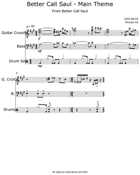 Better Call Saul Main Theme Sheet Music For Guitar Crunch Modern