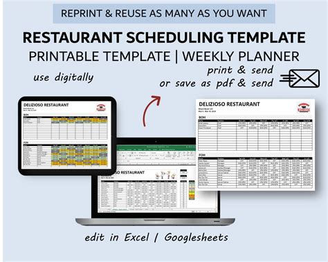 Restaurant Scheduling Template for Excel and Google Sheets Multi Roles-location-shift Period ...