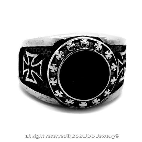 BOBIJOO Jewelry Bague Chevalière Ronde Templier Croix pattée Onyx