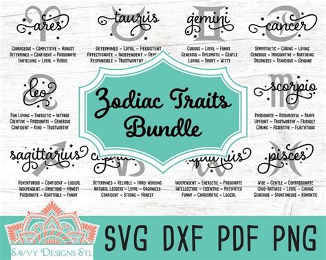 Zodiac Traits Svg Cut File Bundle For Silhouette And Cricut Astrology