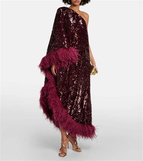 Roland Mouret Feather Trimmed Sequined Midi Dress Roland Mouret