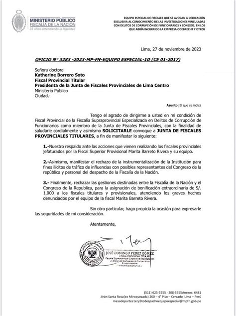 José Domingo Pérez solicitó que Junta de Fiscales se reúna tras