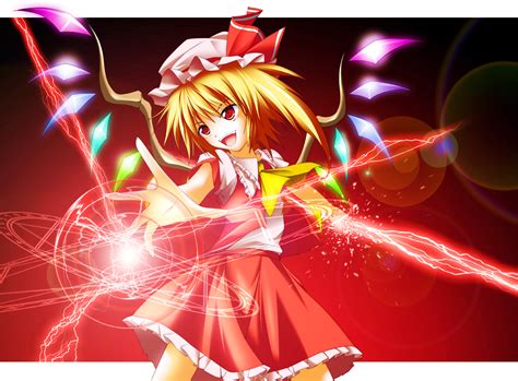 Blonde Hair Flandre Scarlet Hat Magic Red Eyes Short Hair Skirt Touhou Vampire Wings Zb