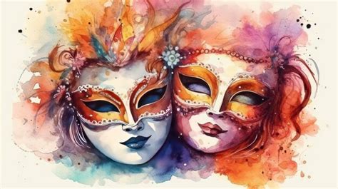 Premium Photo Carnival Venetian Mask With Feathers Colored Drawing