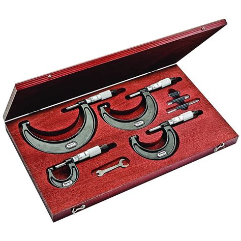 S436 1MBXRLZ Starrett Outside Micrometer Set Of 4 In Wood Case Range