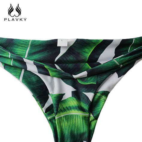 Sexy Women Low Cut Push Up Bikini Brazilian Palm Leaf Printed