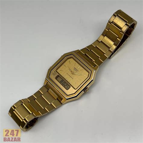 Mavin | Vintage Seiko H601-5389 Dual Time Analog Digital Men Watch Gold
