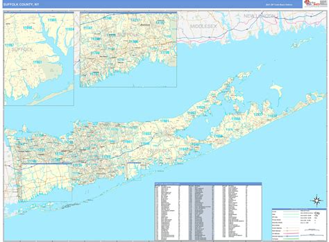 Suffolk County Ny Zip Code Wall Map Basic Style By Marketmaps Mapsales