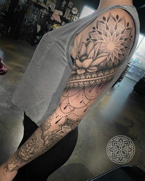 Ornamental Sleeve With Mandalas Lotus Flowers Best Tattoo Ideas For