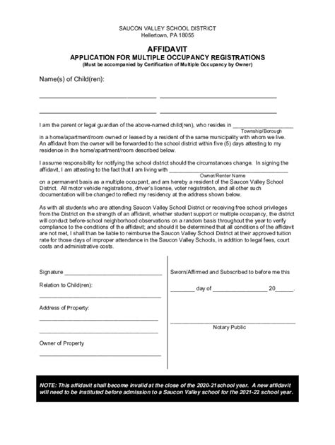 Fillable Online Application And Affidavit Of Multiple Occupancy Revised