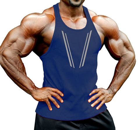 Crazee Wear 312r Navy Blue Stretch Fitted Tank Tops With Grey Taper Design