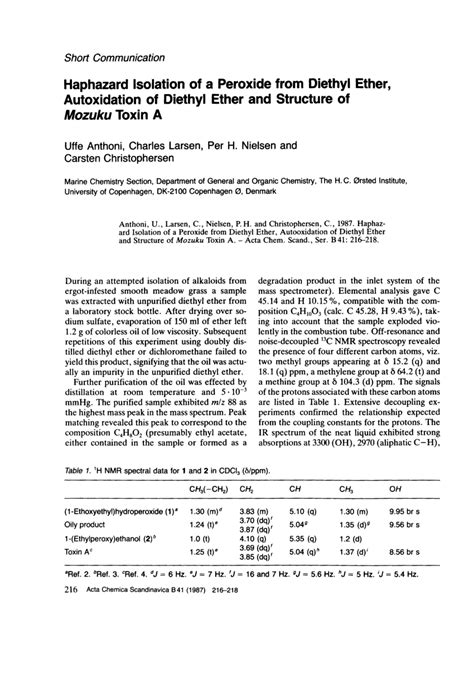 Pdf Haphazard Isolation Of A Peroxide From Diethyl Ether