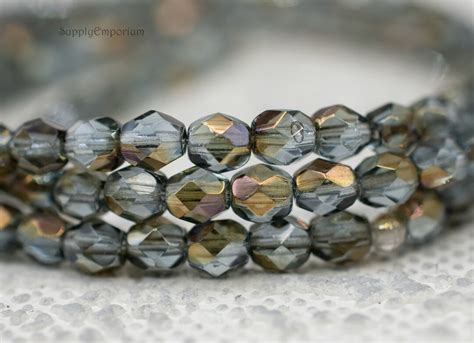 Fire Polished Round Beads 4mm Czech Glass Twilight Montana Blue Firepolish Round Beads 6031r