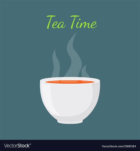 Tea Time Hot Drink White Cup Morning Beverage Vector Image